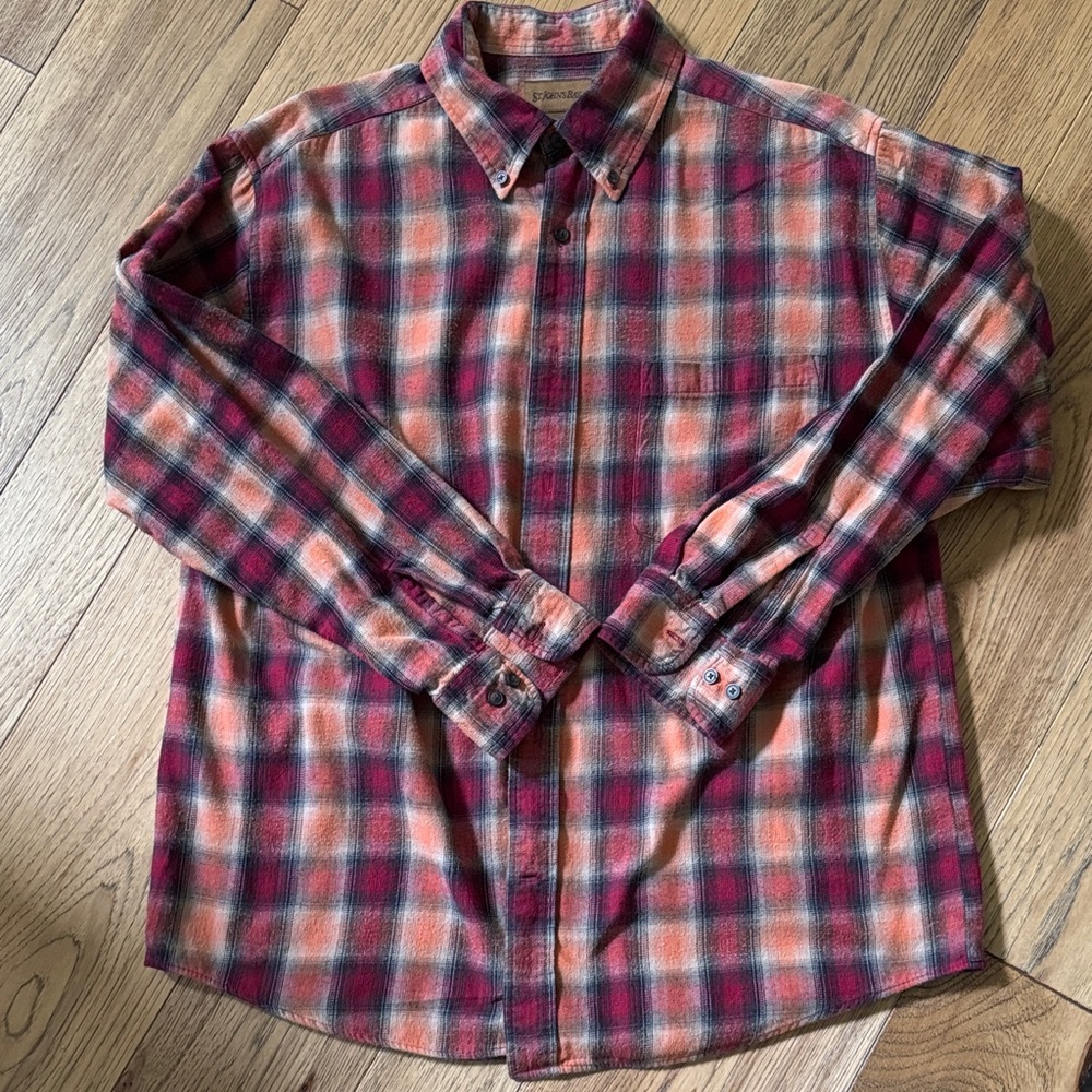 St. John's Bay Plaid Button-Down Flannel Shirt in Red and Cream
